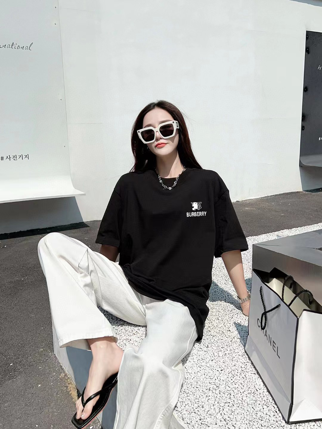 巴宝莉Burberry短袖潮牌字母男女夏季纯棉宽松百搭半袖休闲短袖情侣T恤上衣-北凯千寻
