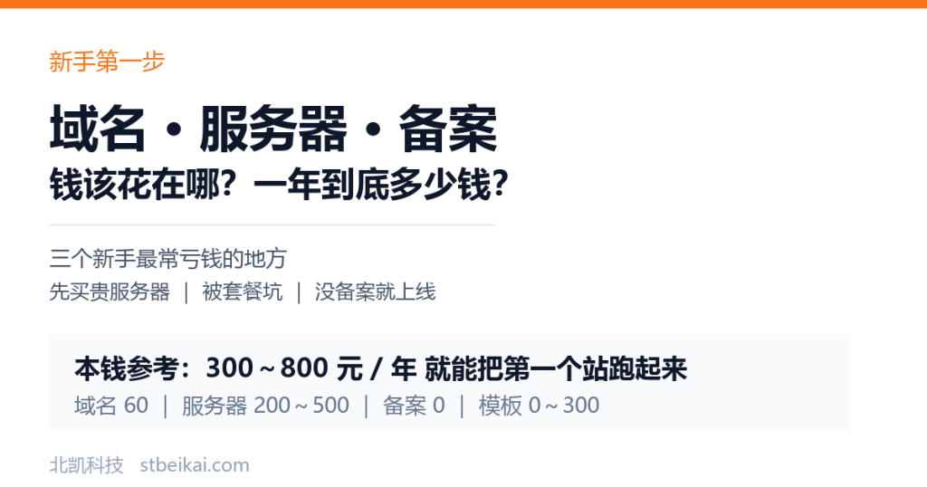 域名、服务器、备案:新手第一步,钱该花在哪?(附一年成本清单)-北凯科技